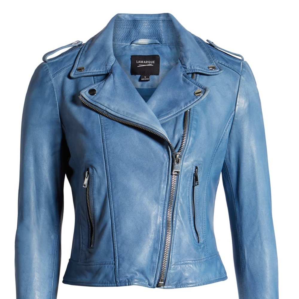 LAMARQUE Donna Faded Denim Leather Jacket